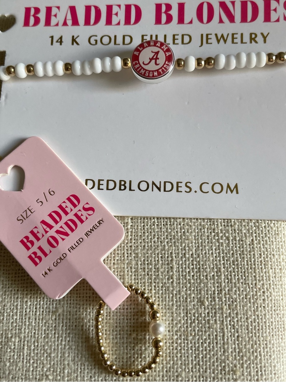 Gold & Pearl Beaded Blonde Ring and Bama Bracelet Duo- 14K Gold Filled NWT